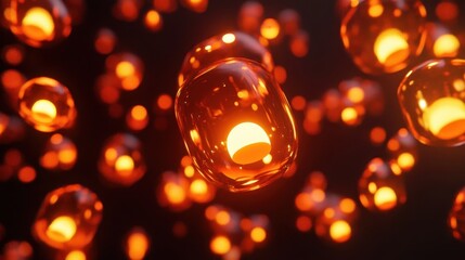 Poster - a profusion of glowing, translucent orbs in a dark space.