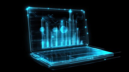 Poster - futuristic laptop displaying financial data
