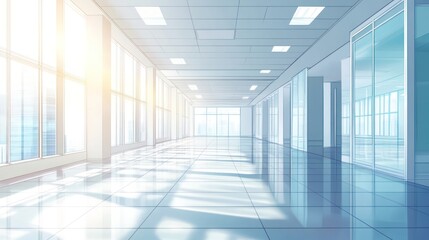 Poster - Empty modern office hallway with large windows
