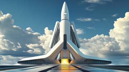 Wall Mural - futuristic rocket launchpad, poised for inter galaxy travel.