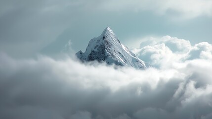 Poster - Lonely mountain peak emerging from a blanket of white clouds