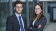 © Brant - Two Young Professionals in Formal Attire Standing Together with Confident Posture Against Blurred Office Backdrop, Soft Diffused Light - Corporate Portrait Concept