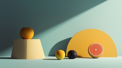 Aufkleber - Minimalist still life with fruit, shadows, and geometry