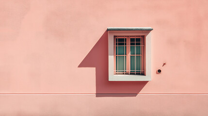Poster - Single window on a flat pastel pink wall