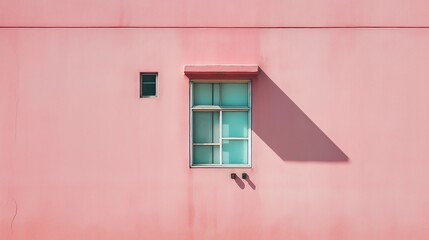 Poster - Single window on a flat pastel pink wall