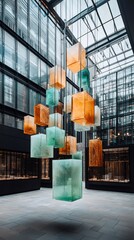 Aufkleber - Modern art installation of translucent cubes