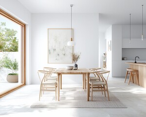 Poster - Modern dining area with natural light and warm tones