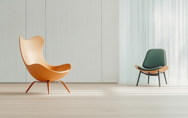 Poster - Modern minimalist living room with two distinctive chairs