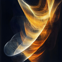 Fototapete - Golden Wave of Innovation: An abstract, digitally crafted representation of flowing lines in warm golden hues dances across a dark background.