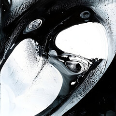 Poster - Abstract Orca Essence: Fluid black and white paints coalesce to evoke the majestic essence of an orca, creating a captivating, expressive, and surreal artistic representation.