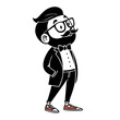 © Kiss - Stylish Cartoon Gentleman with Glasses Wearing a Bow Tie and Sneakers Vector Illustration