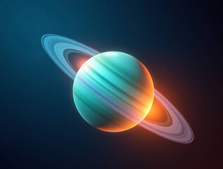 Wall Mural - a stylized depiction of a planet with rings, reminiscent of saturn, set against a deep blue cosmic b