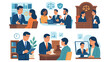 © Danish - Law Firm Illustration Pack Featuring Legal Professionals, Lawyers, Courtroom Scenes, and Justice System Concepts for Legal Services and Offices