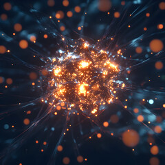 Fototapete - Energy Burst: A dazzling display of vibrant light and energy, the image showcases a core of intense brightness, with sparkling particles emanating outward into a mesmerizing, immersive expanse.