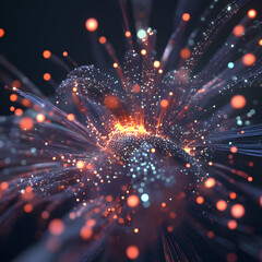 Fototapete - Abstract Explosion of Data: A mesmerizing digital artwork portrays a vibrant explosion of data, with interconnected lines and particles radiating outward from a central core.