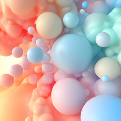 Poster - Pastel Bubbles Abstract: A dreamy abstract image featuring pastel-colored bubbles floating and merging in a surreal composition, evoking feelings of lightness and tranquility.