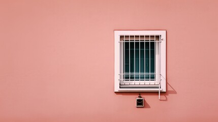Aufkleber - Single window on a flat pastel pink wall