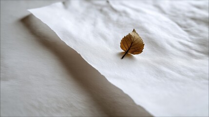 Poster - Small leaf on a large white sheet of paper