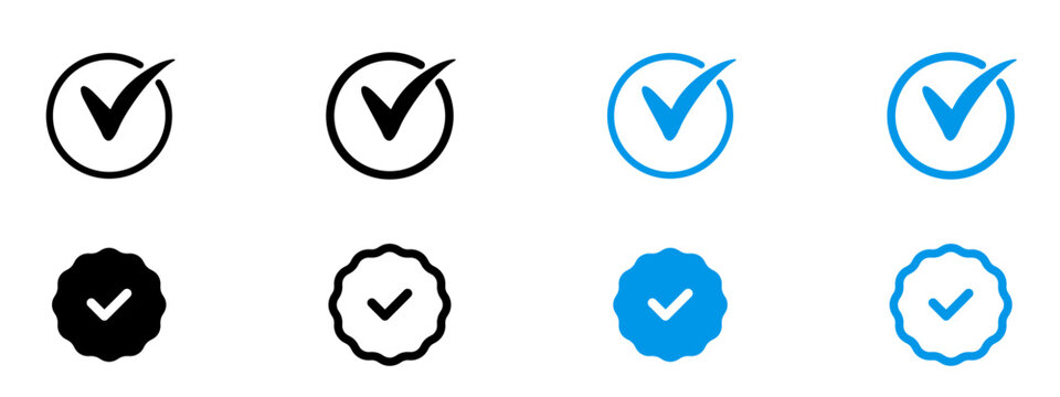 medal award icon, certificate badge with seal ribbon with check mark icons - certified prize icon checkmark symbol. Quality certify in filled, thin line, outline and stroke for apps and website