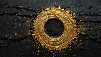 Poster - Tiny gold circle in the center of a black canvas