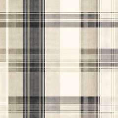 Poster - Beige and Black Plaid Texture: A seamless high-resolution image showcasing a sophisticated beige and black plaid pattern, ideal for various design applications.