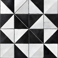 Poster - Geometric Harmony in Tile: A meticulously crafted, close-up shot showcases an intricate arrangement of black and white tiles, creating a visually engaging play of light and shadow.