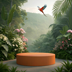 Fototapete - Front-view shot of a 3D render orange circular pattern, showcasing a vibrant, smooth, and symmetrical design with glowing edges, set against a minimalist background.