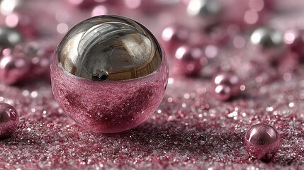Poster - Shiny pink and silver spheres
