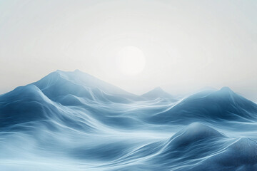Poster - Abstract Futuristic Landscape Featuring Digital Mountain Waves in a Minimalist Monochrome Design, Generative AI
