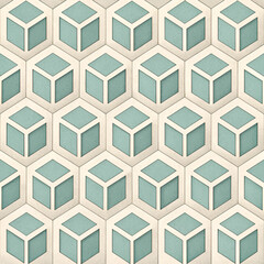 Fototapete - Minimalist isometric cube pattern seamless vector, featuring clean, geometric cubes arranged in a sleek, three-dimensional layout, perfect for modern and minimalist designs.