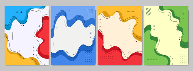 Poster - Vector illustration. Flat style banner template. Fluid shapes and lines with memphis pattern. Design elements for cover, brochure, magazine, poster, flyer. Trendy abstract colorful backgrounds