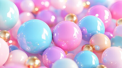 Poster - Colorful Glossy Balls in Pastel Blue Pink and Gold for Background