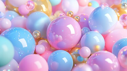 Poster - Colorful Pastel Bubbles with Soft Glow in Abstract Background