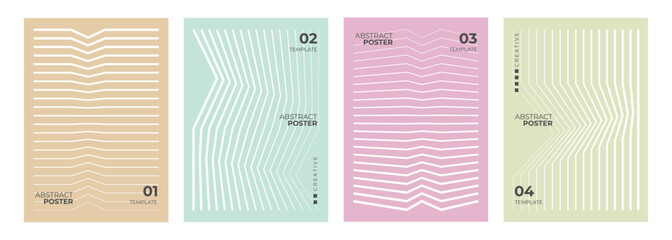 Fototapete - Set of abstract posters. White line patterns. Minimalist cover templates. Futuristic color backgrounds for creative graphic design. Vector illustration.