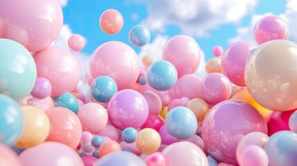 Poster - Colorful Abstract Composition of Floating Bubbles in Blue Sky
