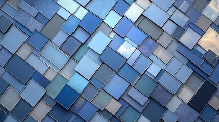 Poster - Abstract Mosaic of Blue Tiles in Various Shades and Textures