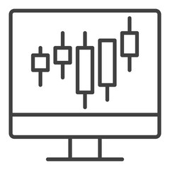 Poster - Computer with Candlestick Trading Chart vector icon or sign in thin line style