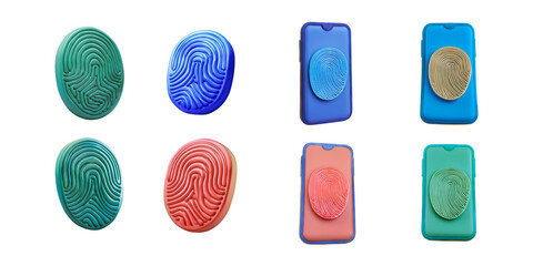 Wall Mural - Abstract Fingerprint Designs with Colorful Mobile Phone Cases, isolated on transparent background