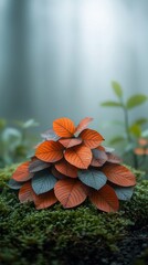 Poster - Stacked autumn leaves on moss