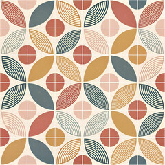 Poster - Scandinavian tile grid pattern seamless vector, featuring minimalist geometric shapes and subtle color palettes, perfect for modern, clean, and functional design aesthetics.