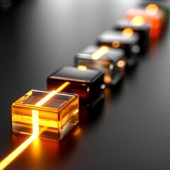 Poster - Illuminated Progression: Abstract Glass Cubes with Glowing Pathways Symbolizing Connection and Future Tech Innovations.