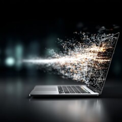 Aufkleber - Laptop Unleashing Data Stream: A Modern Technology Concept Representing Connectivity and Innovation in the Digital Age.