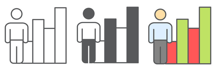 Poster - Performance review icon collection, career and success, person with growth vector icon set, vector graphics, editable stroke outline sign, eps 10