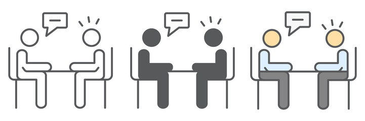 Poster - Interview icon collection, discussion and two people talking, recruitment interview vector icon set, vector graphics, editable stroke outline sign, eps 10