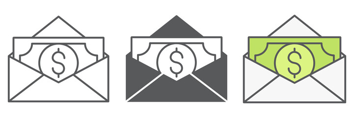Aufkleber - Salary icon collection, corruption and earnings, money in envelope vector icon set, vector graphics, editable stroke outline sign, eps 10