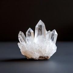 Leinwandbilder - Close up shot of clear quartz crystal cluster with sharp terminations, capturing the detail and clarity of the mineral against a dark background. The crystal formation is the focus of the shot
