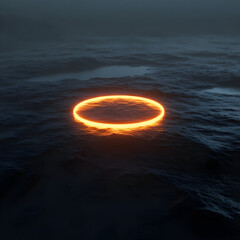 Poster - Glowing Ring Over Dark Water: A mysterious glowing ring hovers over a dark body of water, casting an otherworldly reflection in the gentle ripples below.