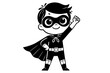 © dzm1try - Child Superhero Icon Black and White Vector. Clipart image isolated on background.