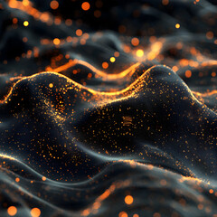 Fototapete - Glowing Particle Waves: Abstract dark background with glowing orange particles forming dynamic waves, creating a mesmerizing and futuristic visual effect. 