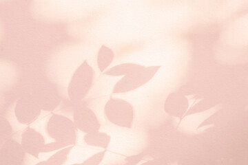 Aufkleber - Leaf shadow and light on wall pink pastel background. Nature tropical leaves shadows tree branch and plant shade with sunlight sunshine on wall for wallpaper, shadow overlay effect foliage mockup